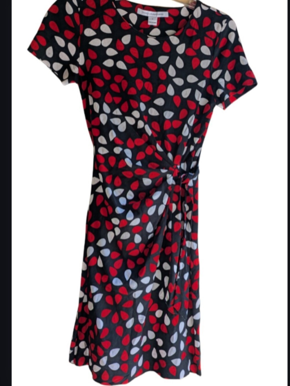 Diane Von Furstenberg Black Midi Dress with Red & White Petal Print 2